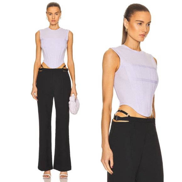 Dion Lee Jersey Rib Cropped Tank Corset Detail Amethyst Sleeveless Crew Neck - Picture 1 of 11